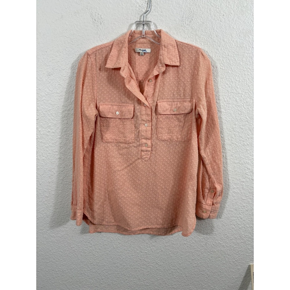 Madewell Shirt Womens XS Peach Orange Textured Cotton Pocket Blouse A3410 Spring